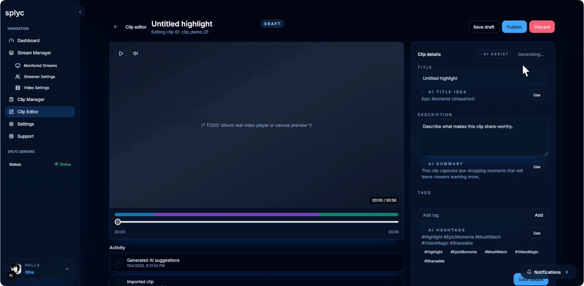 Automated clips & AI enhanced thumbnails.